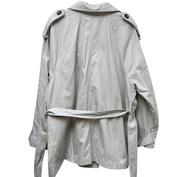 H&M Short Trench Coat XL Khaki Beige Cotton Womens Jacket Peacoat NWT - Picture 2 of 10